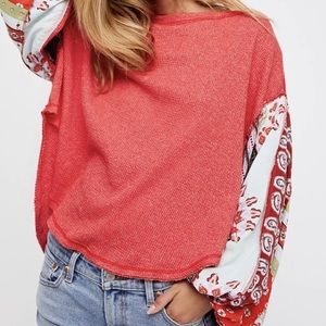 NWT Free People blossom thermal cherry red knit- S
